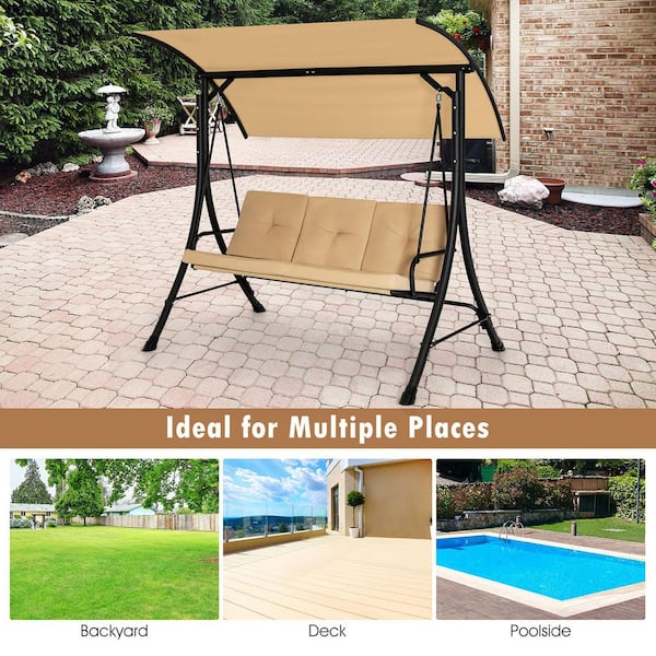 わらび　N⑥ Costway 3-Seat Steel Outdoor Porch Swing Adjustable Canopy