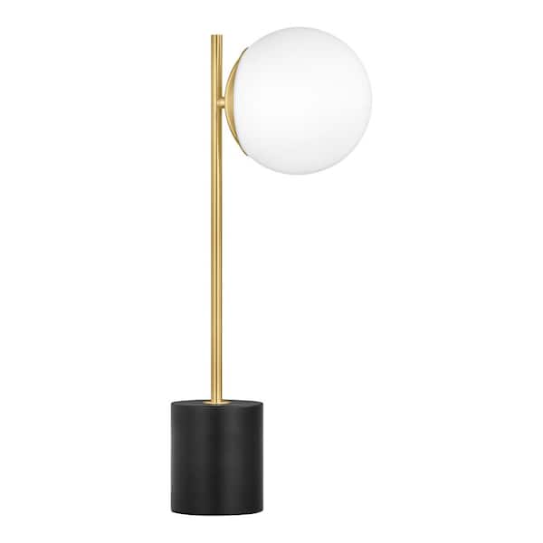 Hampton Bay Valdosta 20 in. Black with Gold Accents LED Table Lamp with Opal Glass Shade