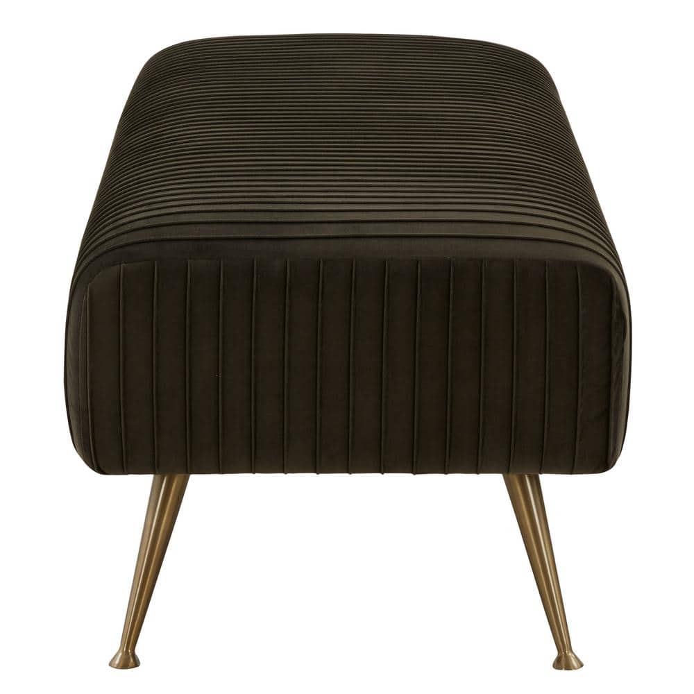 Salome 60'' Black Velvet Transitional Bench with Brass Accents