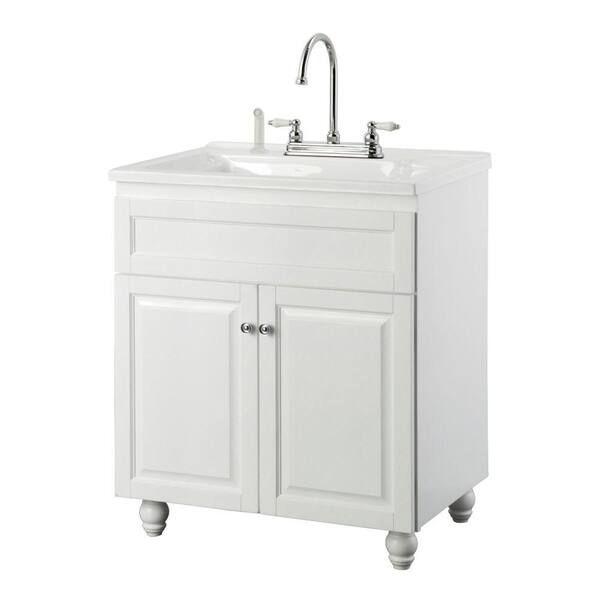 Foremost Bramlea 30 in. Laundry Vanity in White and Premium Acrylic Sink in White and Faucet Kit