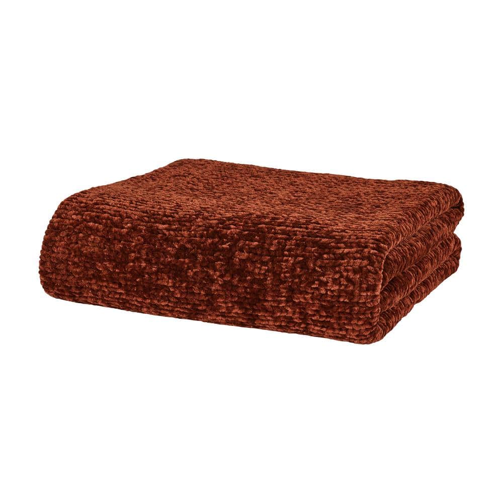 Rust Chenille Knit Queen Throw Blanket