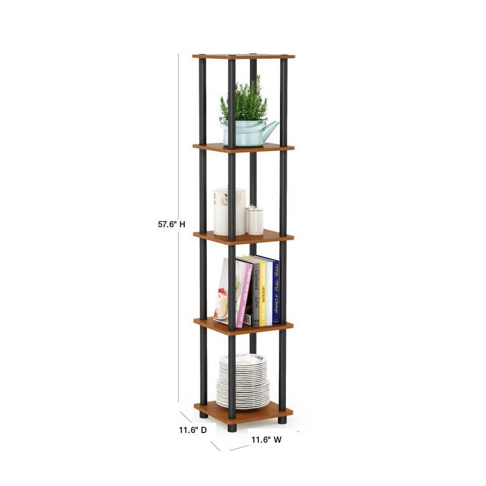 Adjustable Black and Light Cherry 5-Tier Corner Bookshelf