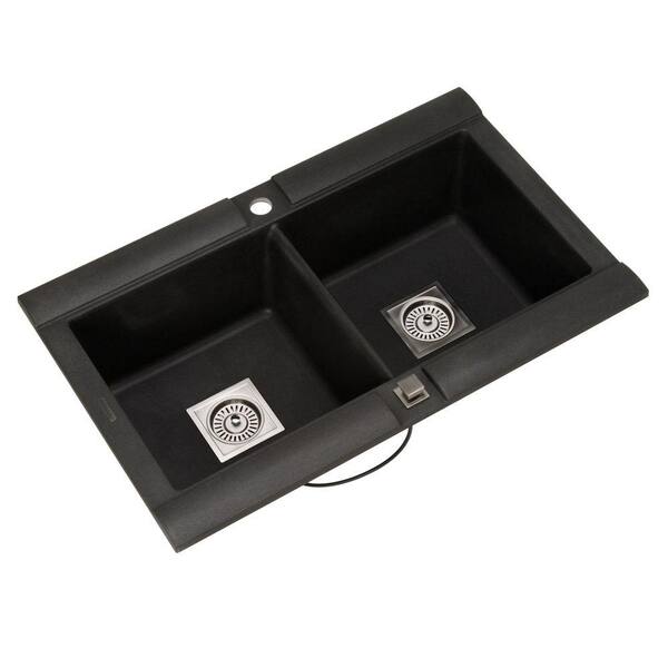 Astracast Drop-in Granite 33 in. 1-Hole Double Bowl Kitchen Sink in Metallic Black