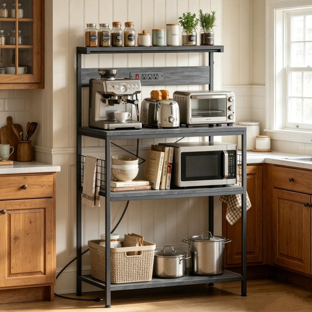 Wonder Home Rack WONDER COMFORT Freestanding Grey 31.5 in. x 52.3 in. 4 Shelf Bakers ...