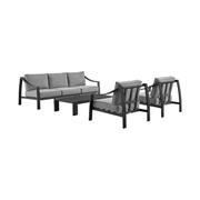 Mongo Black 4-Piece Metal Patio Conversation Set with Grey Cushions