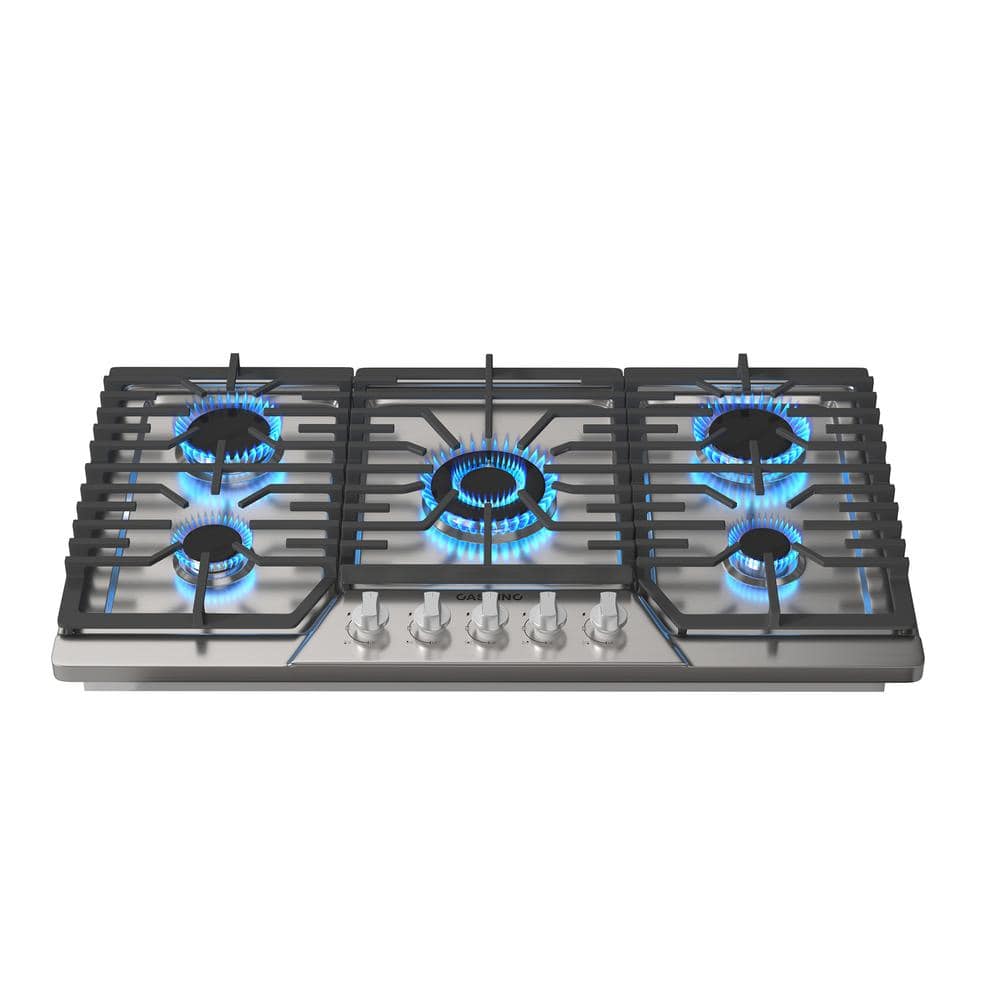 CASAINC 36 in. 5 Burners Recessed Gas Cooktop in Stainless Steel with Power Burners and LP Kit, CSA Certified, Silver