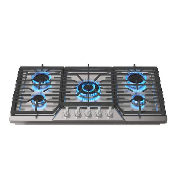 CASAINC 36 in. 5 Burners Recessed Gas Cooktop in Stainless Steel with Power Burners and LP Kit, CSA Certified