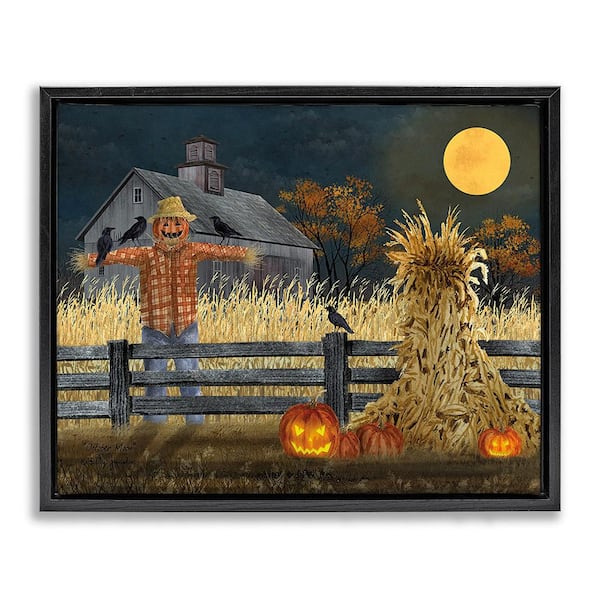 Stupell Industries Scarecrow Farm Landscape by Billy Jacobs 1 Piece Floater Frame Graphic Print Nature Poster Art Print 21 in. x 17 in.
