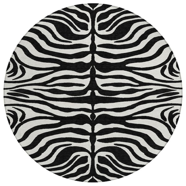 Chantille Machine Washable Indoor/Outdoor Abstract ACN1042 Black 8 ft. x 8 ft. Area Rug