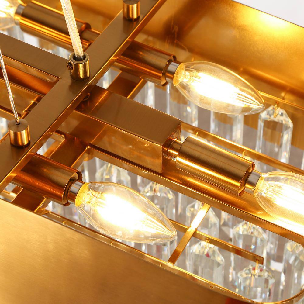 Elegant Brass and Crystal 10-Light Rectangular Chandelier
