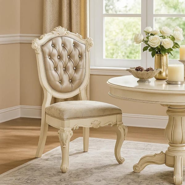 Benjara Cheny Pearl White and Rose Gold Faux Leather Upholstered Benjara Cheny Pearl White and Rose Gold Faux Leather Upholstered