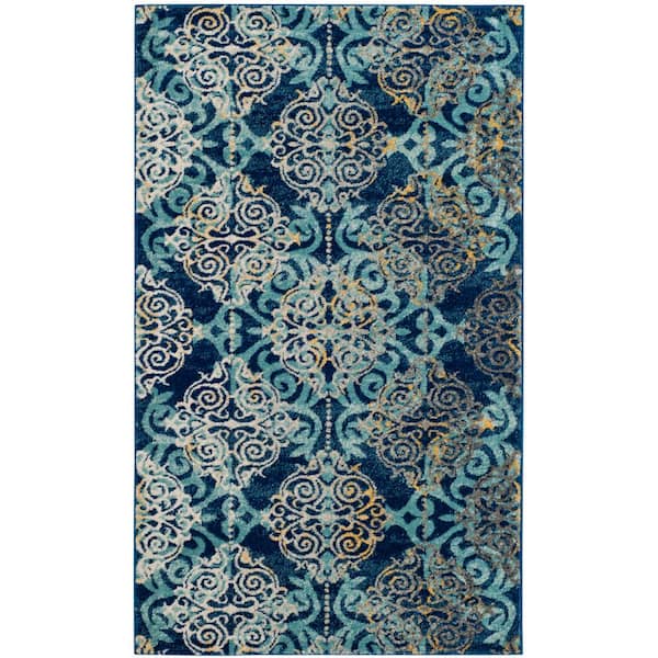 SAFAVIEH Evoke Royal/Light Blue Doormat 3 ft. x 5 ft. Geometric Area Rug