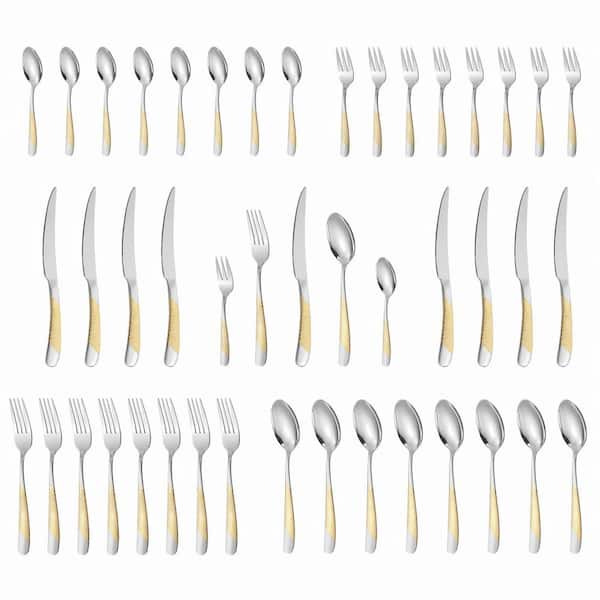 Gold 40-Piece Gold-Accented Stainless Steel Flatware Set, Service for 8