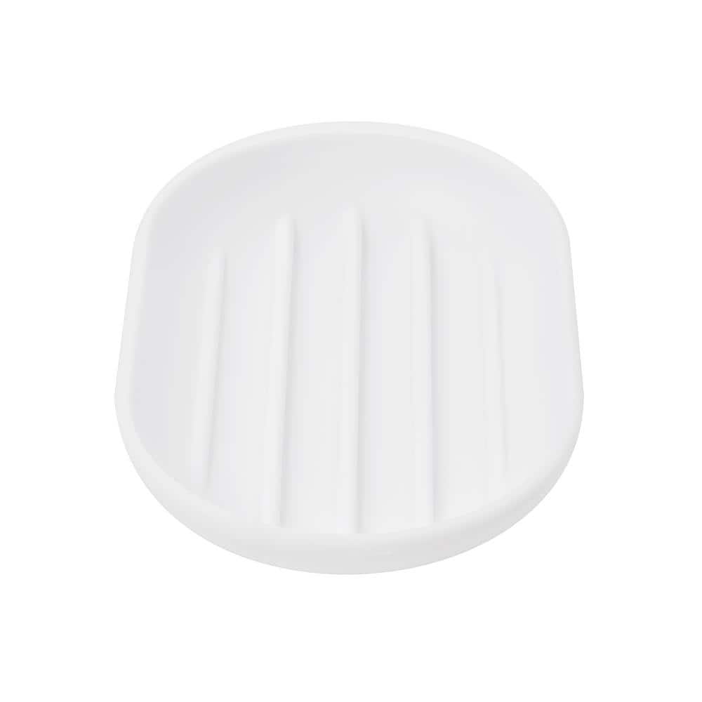 White Soft-Touch Plastic Soap Dish with Raised Ridges