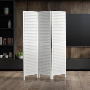 White 6 ft. Tall Wooden Louvered 3-Panel Room Divider