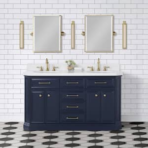 Palace 60in.Wx 22in.Dx 34in.H Double Sink Bath Vanity in Monarch Blue with Carrara White Quartz Top, Faucets and Mirrors