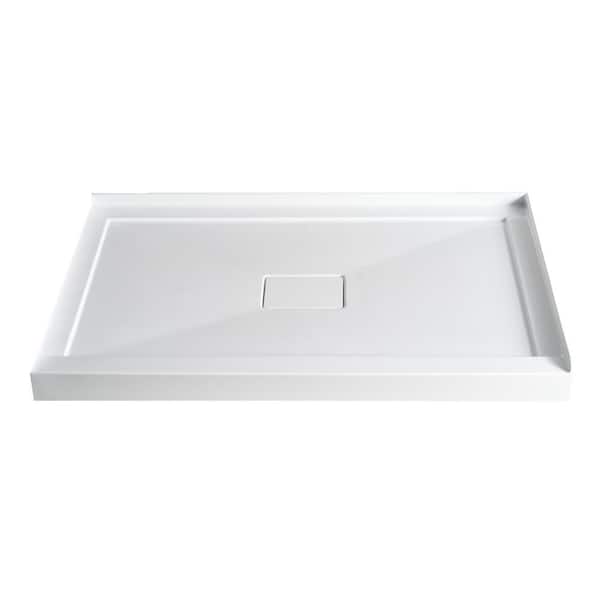 48 in. x 36 in. Double Threshold Shower Base Corner Shower Pan Base with Center Drain and Magnetic Cover in White
