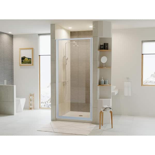 Coastal Shower Doors Legend Series 25 in. x 68 in. Framed Hinged Shower Door in Platinum with Clear Glass