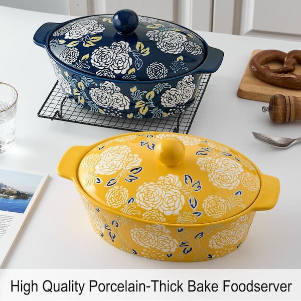 Numhew 1-Piece Oval Ceramic Porcelain Casserole Dish Set with Lid