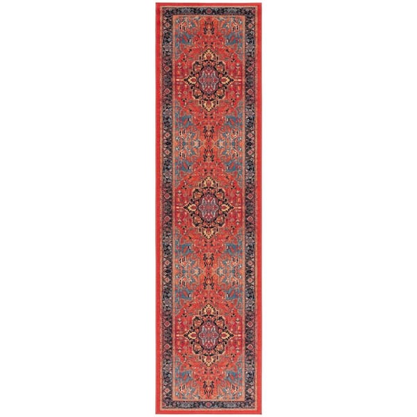 Journey Red/Blue2 ft. x 9 ft. Machine Washable Ornate Medallion Runner Rug