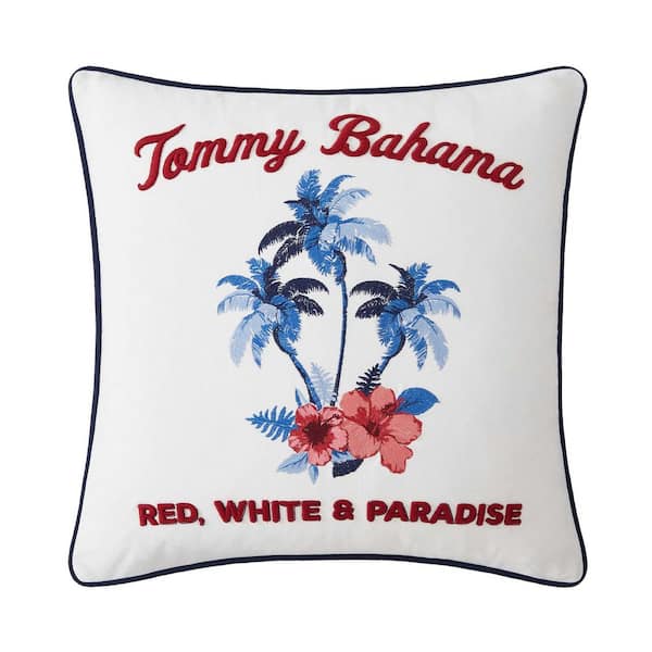 Palm Paradise 1-Piece 20 x 20 Blue/Red Cotton Decorative Pillow