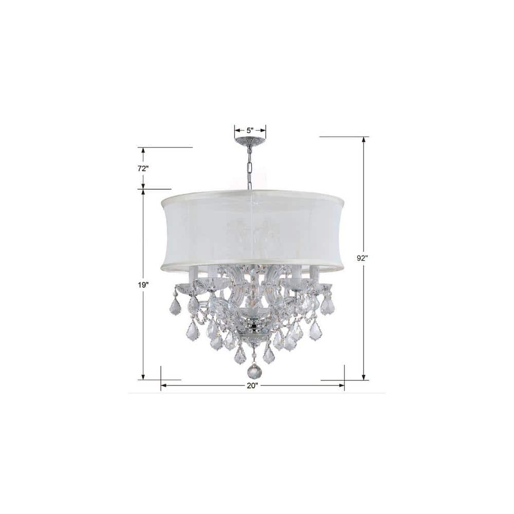 Mini Chrome 6-Light Chandelier with White Silk Shade and Crystal Accents