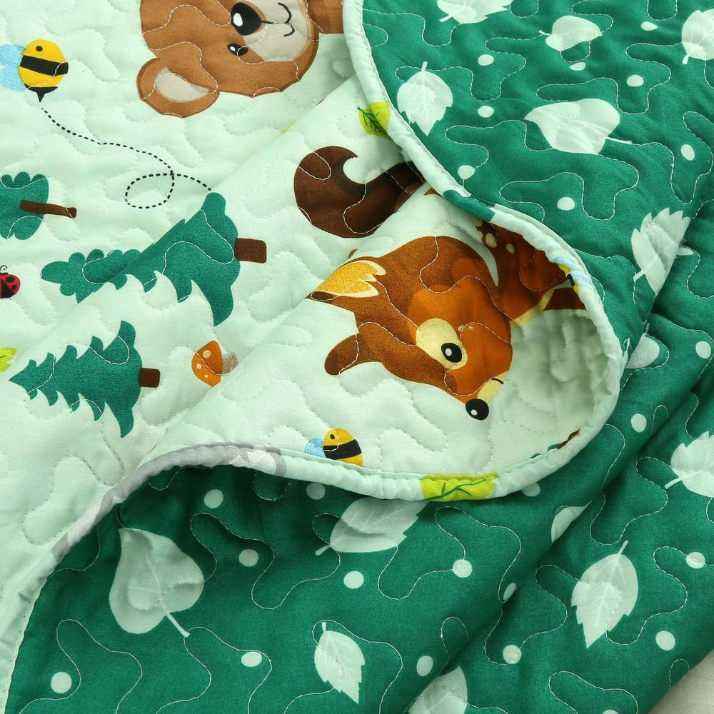 Twin Green Forest Reversible Kids Quilt Set