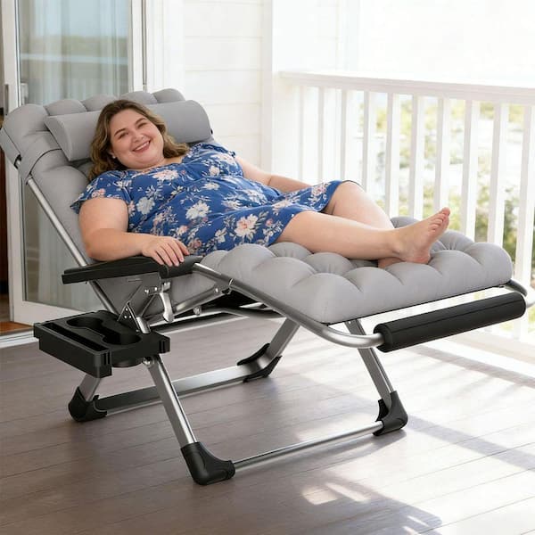 5-Position Adjustable Folding Cot Bed, Steel Outdoor Lounge Chair with Pillow and Mattress for Camping and Patio, 1-Pack