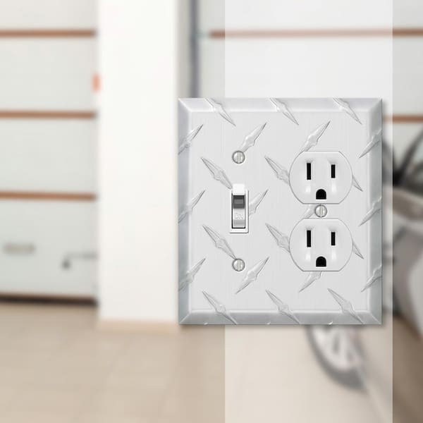 Diamond Plate 2 Gang 1-Toggle and 1-Duplex Aluminum Wall Plate - Aluminum