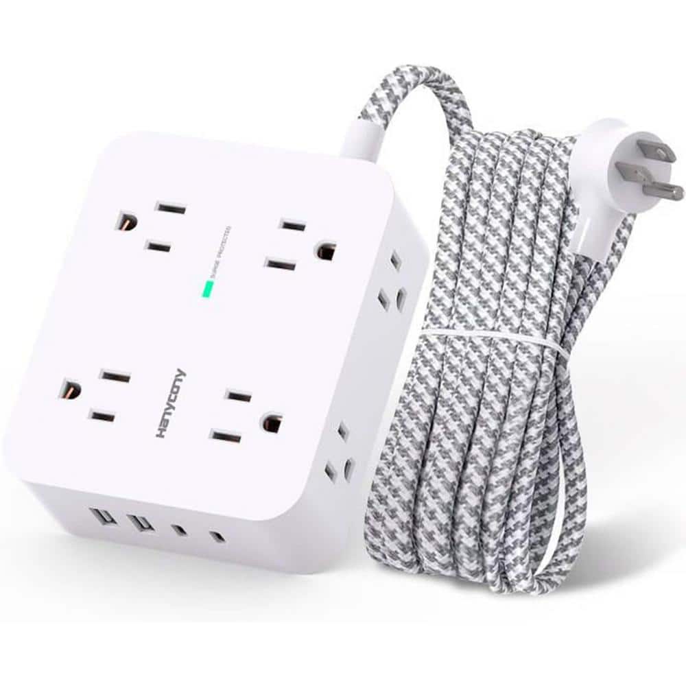 8-Outlet Power Strip Surge Protector with 4-USB (2-USB C) and 5 ft. Braided Extension Cord Flat Plug in White price history on PriceWatchPro