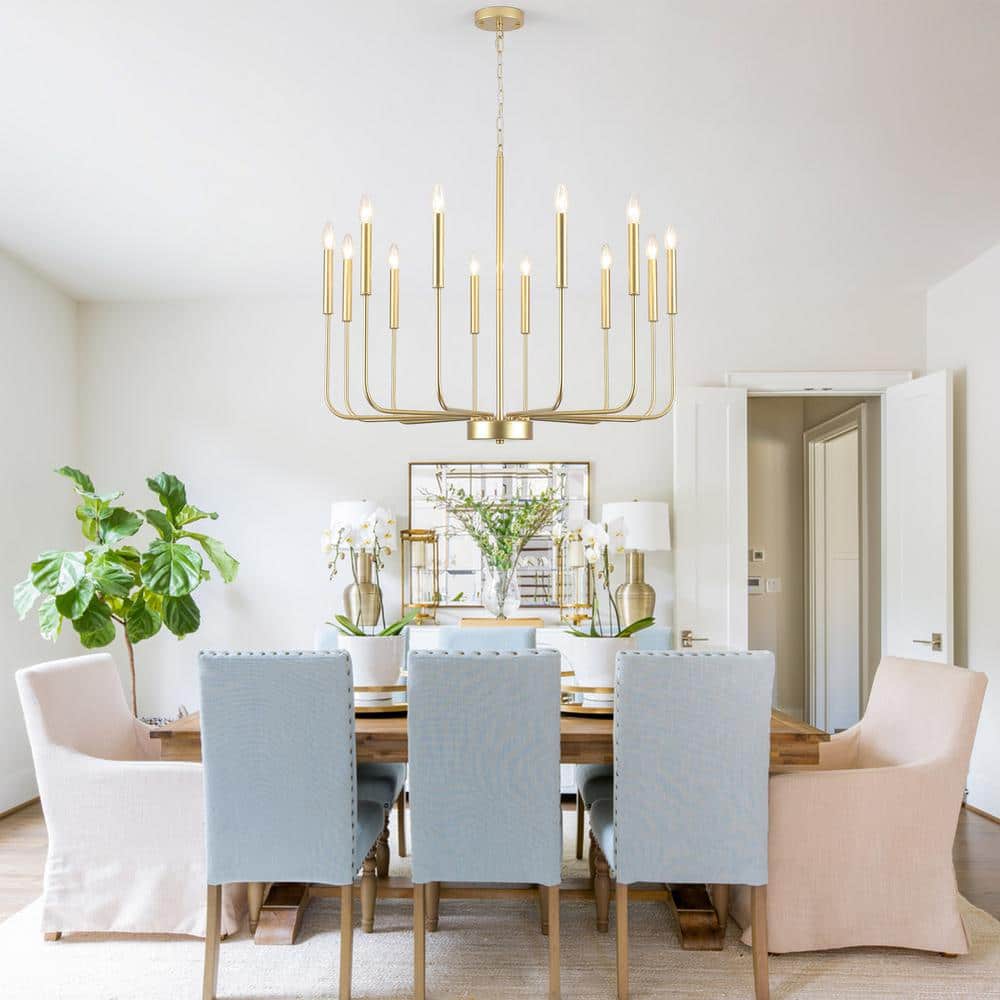 Gold 12-Light Linear Candle Metal Chandelier