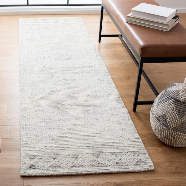 Abstract Ivory/Gray 2 ft. x 12 ft. Geometric Striped Runner Rug