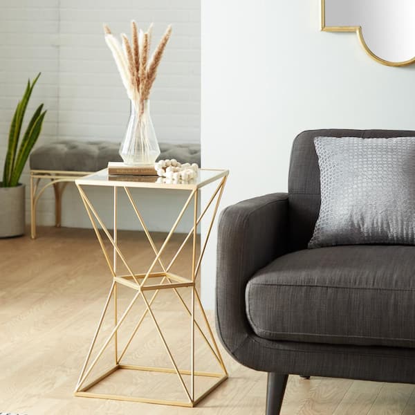 Litton Lane 16 in. Gold Large Square Glass End Accent Table with ...