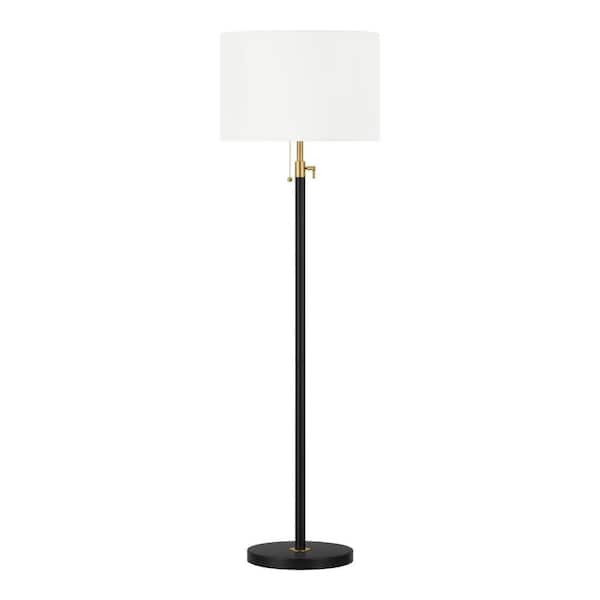 Alderston 65 in. Matte Black and Antique Brass Adjustable Standard Floor Lamp