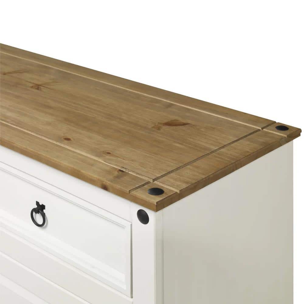 Cottage Series Distressed White Pine Wood Buffet Sideboard