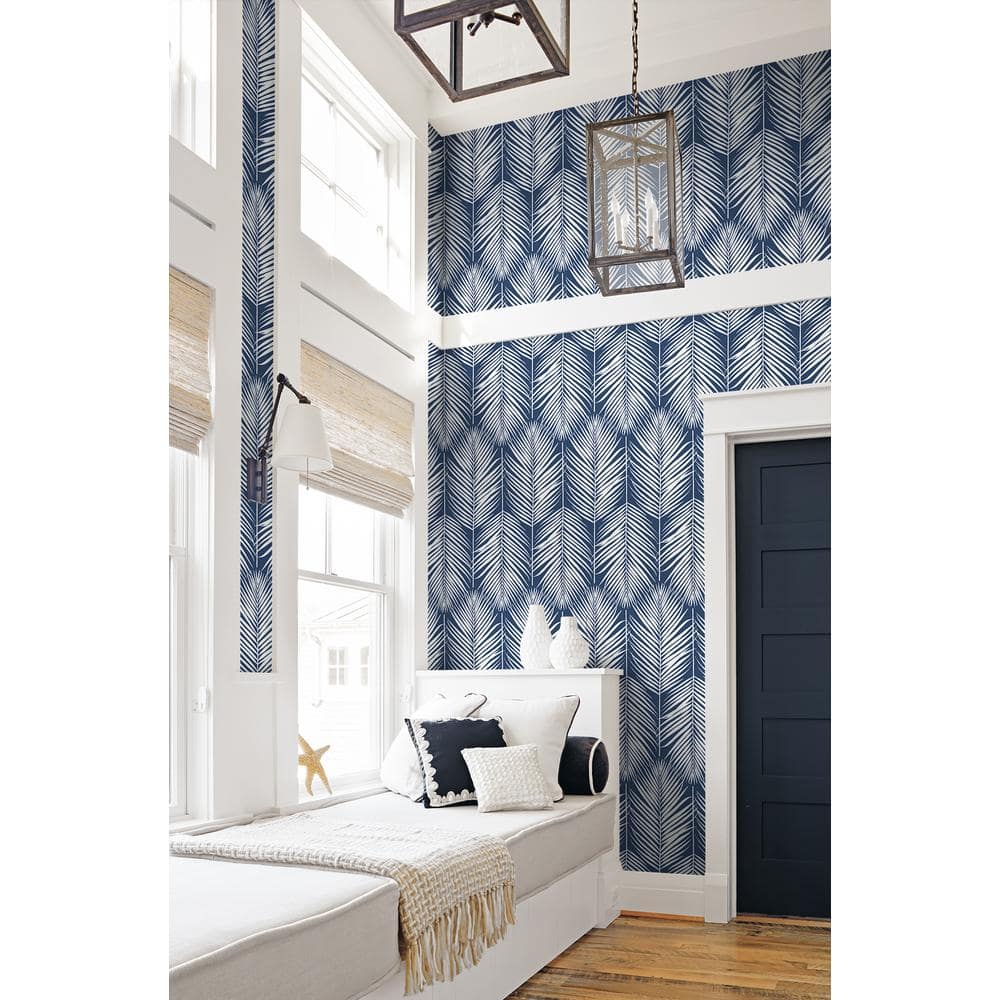 Coastal Blue Palm Leaf Self-Adhesive Vinyl Wallpaper