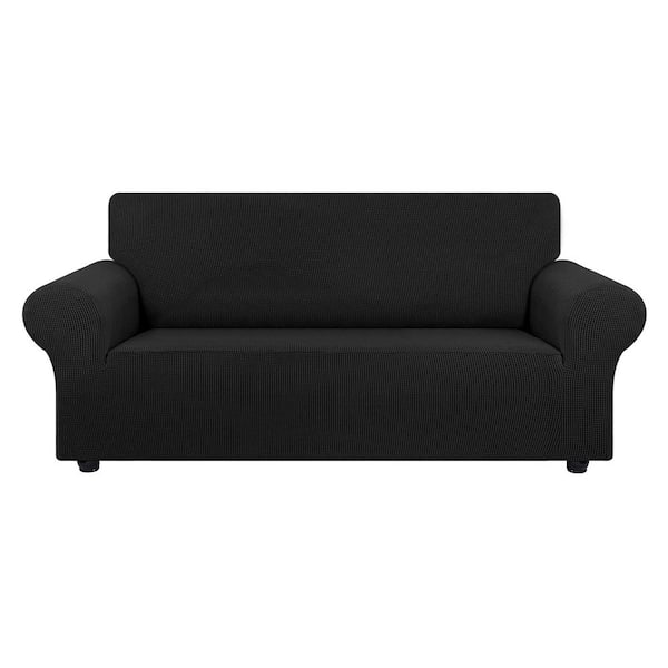 Medium Black Stretch Loveseat Sofa Cover Slipcover, Couch Covers for 2-Cushion Sofa (55 in.-78 in.) with Elastic Bottom
