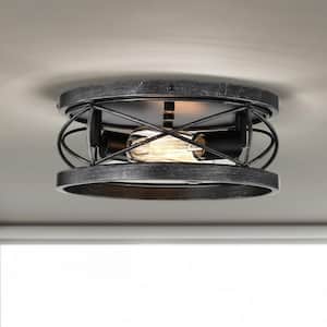 Mico 12 in. 2-Light Indoor Weathered Black Flush Mount Ceiling Light with Light Kit