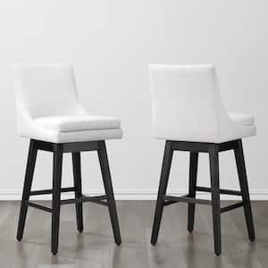 Fiona 30.7 in. White Solid Wood Frame Swivel Counter Height Bar Stool with Faux Leather Seat and Back (Set of 2)