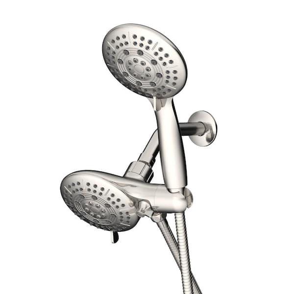 cobbe Rain 6-Spray Patterns Handheld Shower Head Combo 4.7in. Wall Mount Adjustable Dual Shower Heads 1.8GPM in Brushed Nickel