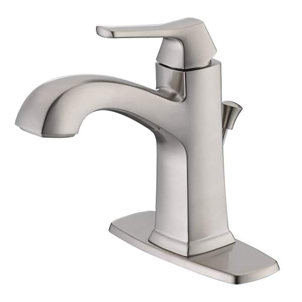 Ultra Faucets Lotto 4 in. Centerset Single-Handle Bathroom Lavatory Faucet Rust Resist with Drain Assembly in Brushed Nickel