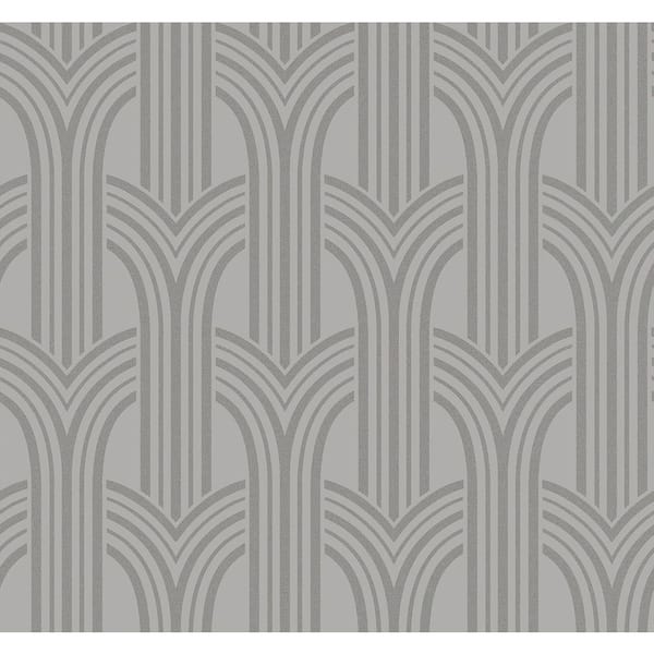 Seabrook Designs Nickel Glass Beaded Deco Arches Paper Unpasted Nonwoven Wallpaper Roll 57.5 sq. ft.