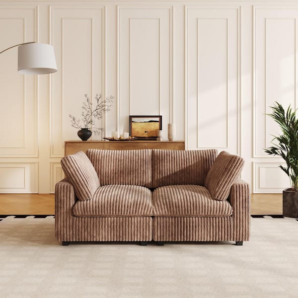 J&E Home 78.7 in. W Square Arm Faux Rabbit Plush Fabric Rectangle Sofa ...