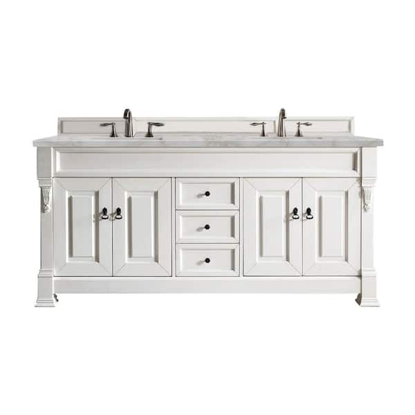James Martin Vanities Brookfield 72.0 in. W x 23.5 in. D x 34.3 in. H Double Bath Vanity in Bright White with Victorian Silver Quartz Top