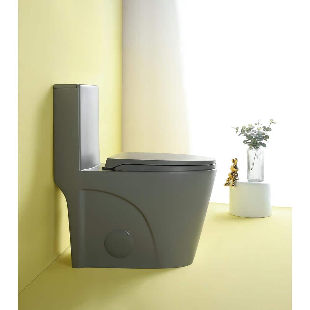 Light Gray Ceramic Dual-Flush Elongated One-Piece Toilet
