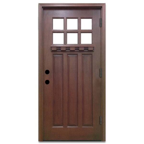 Steves & Sons 32 in. x 80 in. Craftsman 6 Lite Stained Mahogany Wood Prehung Front Door