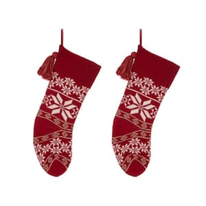 24 in. Knitted Acrylic Christmas Decoration Snowflake Stocking (2-Pack)
