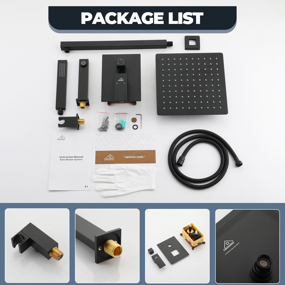 Matte Black Brass Wall Mounted Rain Shower System with Handheld