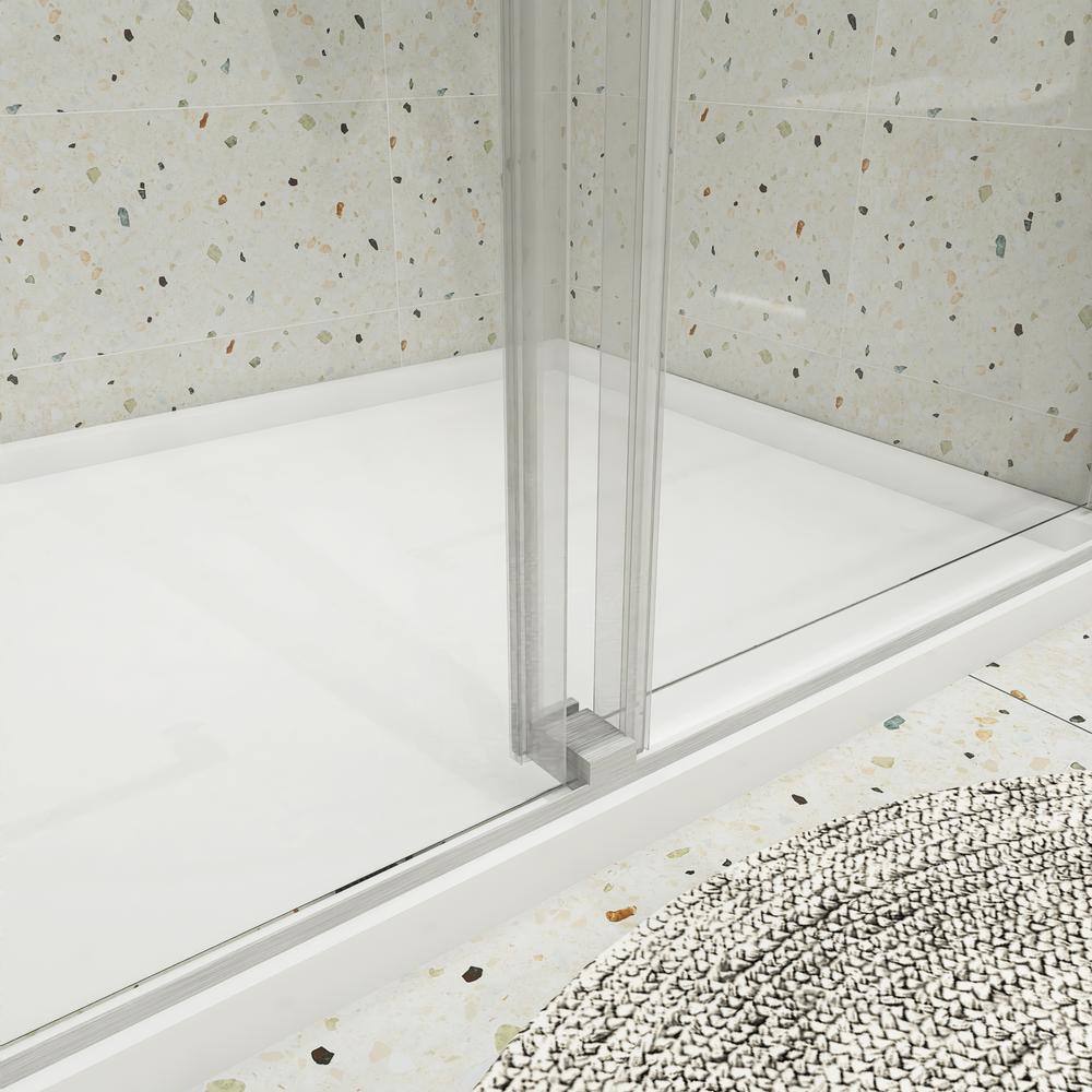60'' Brushed Nickel Frameless Sliding Shower Door with Clear Glass