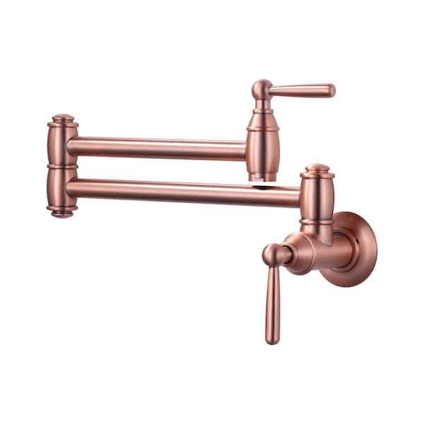 Victorian Brass Wall Mount Pot Filler Faucet with Double Joint Swing Arms in Copper